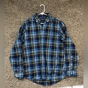 Lands' End Men's Blue Plaid Traditional Fit No Iron Twill Shirt Size Medium